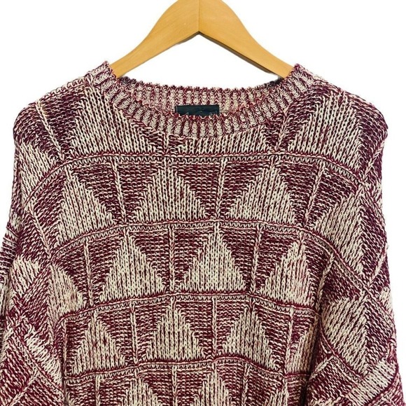 John Weitz Maroon Kint Pullover Medium Sweater Made in USA Y2K Triangular Print - Picture 3 of 10